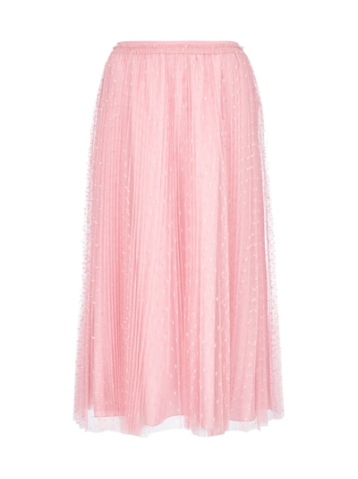 Shop Red Valentino Pleated Tulle Midi Skirt In Cipria