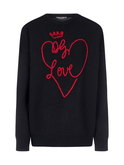 Shop Dolce & Gabbana Dg Love Embroidery Wool Sweater In Variante Abbinata