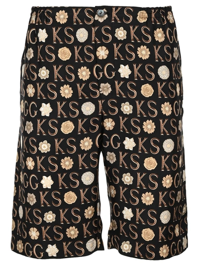 Shop Gucci Print Silk Shorts In Black Brown