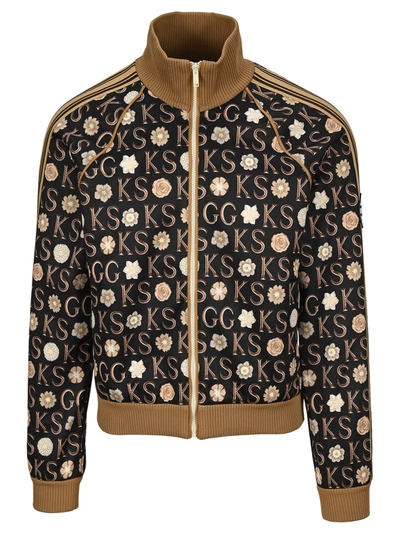 Shop Gucci Print Zip-up Jacket In Black Brown