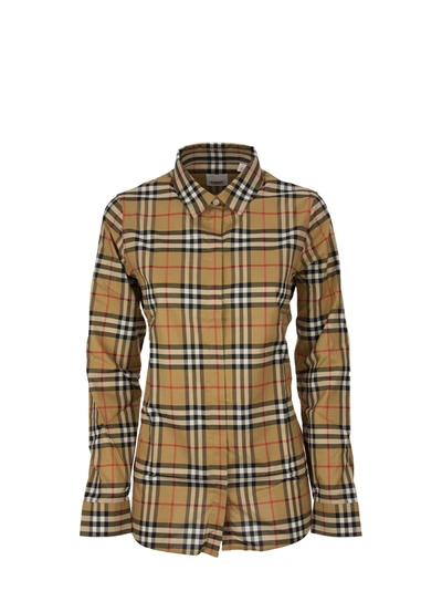 Shop Burberry Vintage Check Cotton Oversized Shirt In Antique Yellow