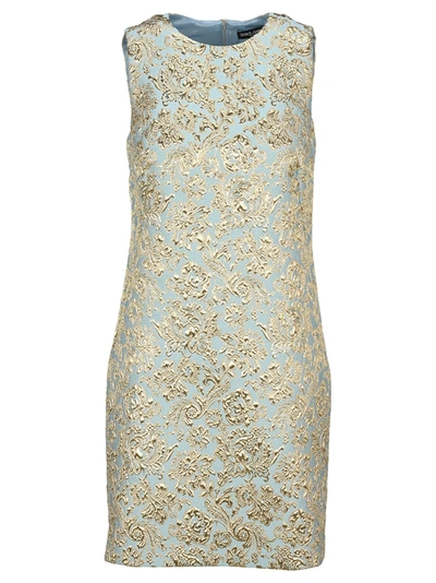 Shop Dolce & Gabbana Short Lamé Jacquard Dress In Light Blue