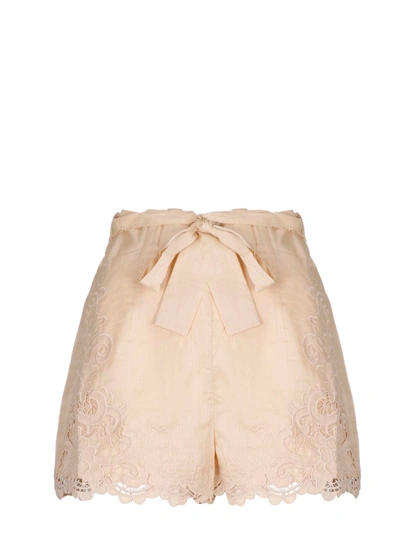 Shop Zimmermann Brighton Scallop Shorts In Nude & Neutrals