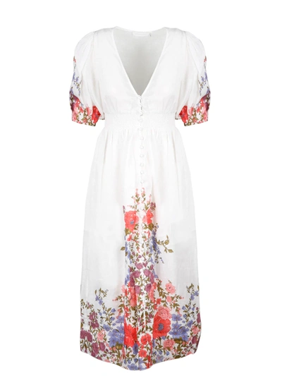 Shop Zimmermann Poppy Shirred Waist Dress In White