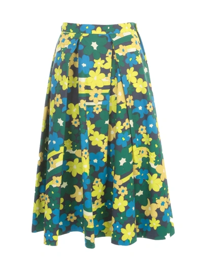 Shop Marni Printed Wide Skirt In Jade