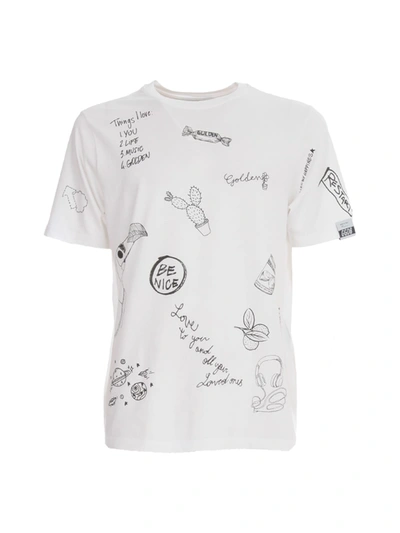 Shop Golden Goose T-shirt Adamo Regular S/s Doodles/water In White Black Grey