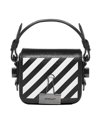 Shop Off-white Diag Baby Flap Leather Bag In Black White
