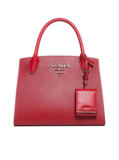 Shop Prada Monochrome Saffiano Leather Small Bag In Fuoco1