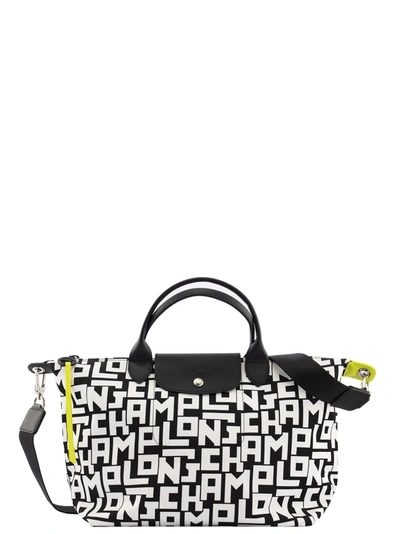 Shop Longchamp Le Pliage Lgp - Top Handle Bag M In Black/white