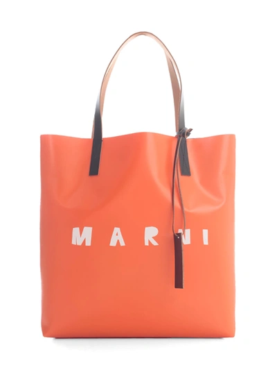 Shop Marni Shopping Bag In Indian Orange Lily White Red