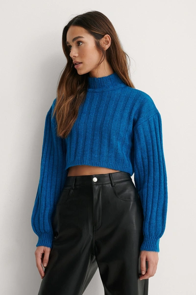 Shop Lizzy X Na-kd Cropped Detail Knitted Sweater - Blue