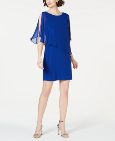 Shop Msk Rhinestone-trim Chiffon Popover Dress In Goddess Blue