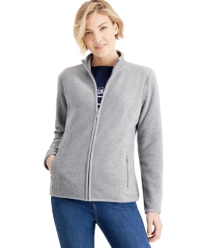 Shop Karen Scott Women's Zip-up Zeroproof Fleece Jacket, Created For Macy's In Smoke Grey Heather