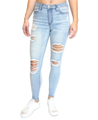Shop Almost Famous Juniors' High-rise Destructed Skinny Jeans In Light Wash
