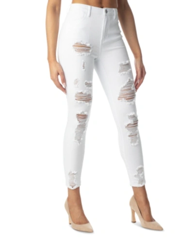 Shop Almost Famous Juniors' Destructed High-rise Skinny Jeans In White