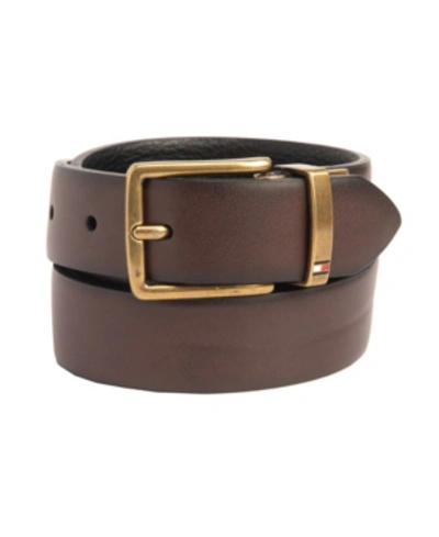 Shop Tommy Hilfiger Big Boys Navy Blue And Brown Reversible Stretch Belt In Dark Brown/black