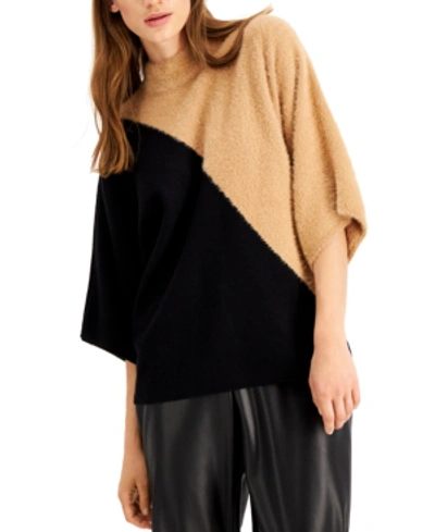 Shop Alfani Petite Colorblocked Mock-neck Sweater, Created For Macy's In Palm Desert Black