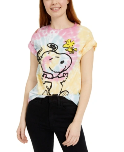 Shop Peanuts Juniors' Snoopy Woodstock Printed Graphic T-shirt In Multi Tie Dye