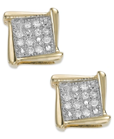 Macy's Diamond Accent Square Stud Earrings In 10k White, Yellow Or Rose Gold In Yellow Gold