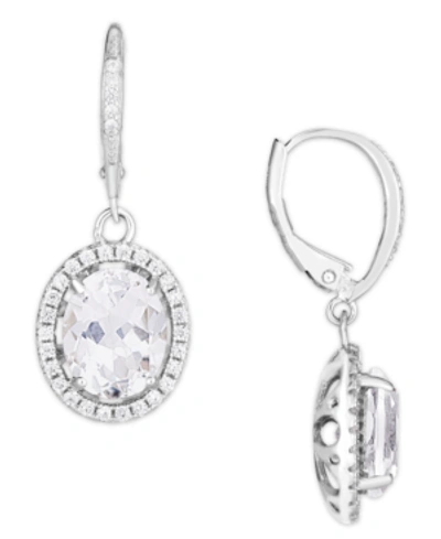 Macy's Simulated Cubic Zirconia Oval Drop Earrings In Silver Plate In Silver