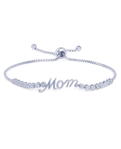 Macy's Diamond Accent Mom Adjustable Bolo Bracelet In Silver Plate Or Gold Plate In Silver