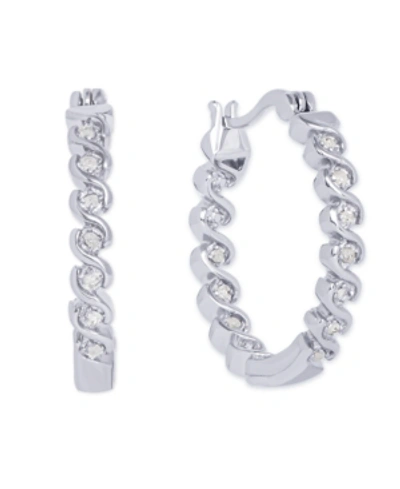 Macy's Diamond Accent "s" Link Hoop Earrings In Silver Plate In Silver