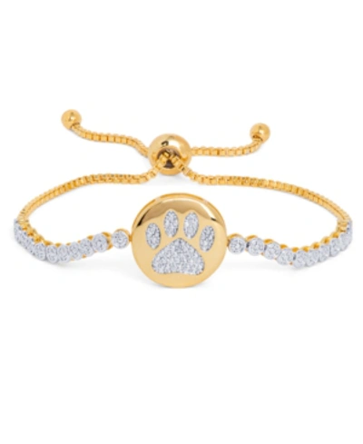 Macy's Diamond Accent Dog Paw Adjustable Bracelet In Gold-plate In Gold
