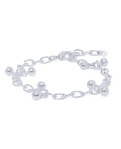 Macy's Silver Plated Bead Open Link Bracelet In Silver