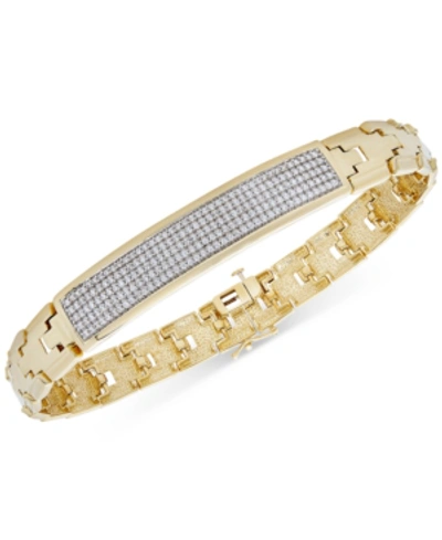 Shop Macy's Men's Diamond Pave Plate Link Bracelet (1 Ct. T.w.) In 14k Gold-plated Sterling Silver In Gold Over Silver