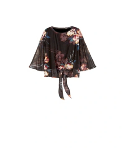 Shop Adyson Parker Women's Plus Size 3/4 Sleeve Tie Front Top In Etched Floral