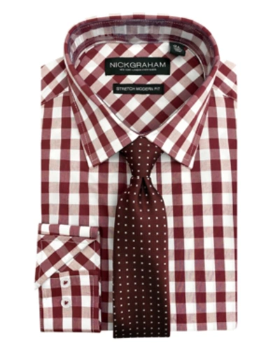 Shop Nick Graham Men's Modern Fit Dress Shirt And Tie Set In Burgundy