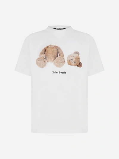 Shop Palm Angels Bear Cotton T-shirt In White Brown