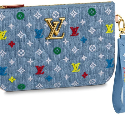 Shop Louis Vuitton New Wave Zipped Pochette In Denim Blue