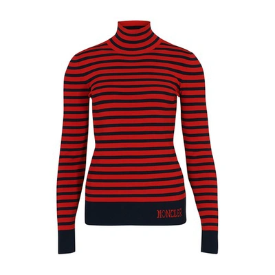 Shop Moncler Striped Top In Dark Red