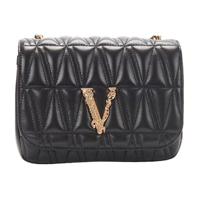 Shop Versace Virtus Quilted Nappa Leather Bag In Nero Multicolor Oro
