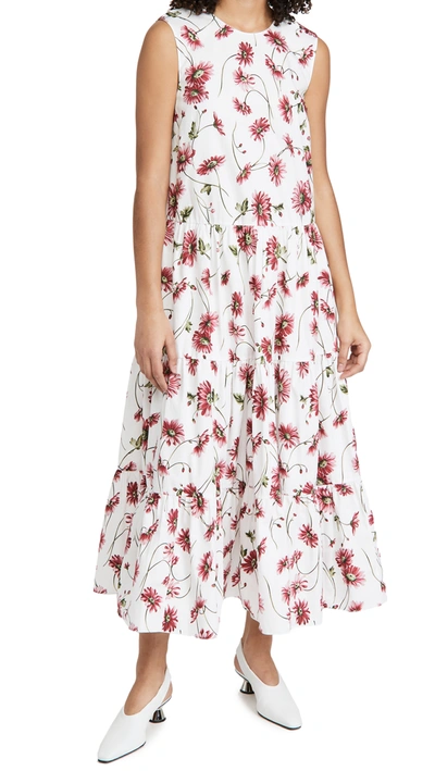 Shop Adam Lippes Tiered Maxi Dress In Printed Poplin In White Daisy