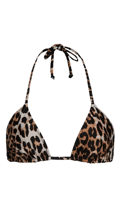 Shop Ganni Printed Bikini Top In Leopard