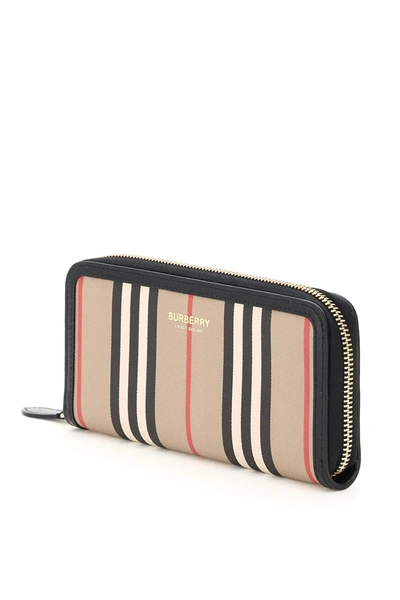 Shop Burberry Ellerby Stripe Zip Around Wallet In Beige,black,white