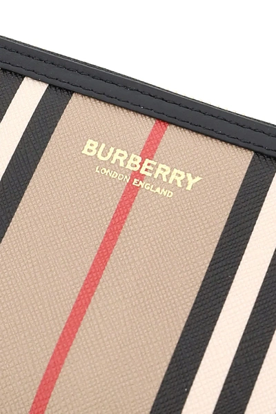 Shop Burberry Ellerby Stripe Zip Around Wallet In Beige,black,white