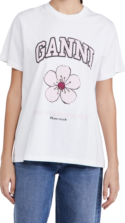 Ganni Cherry Blossom Basic Cotton Jersey T-shirt In 151 White | ModeSens