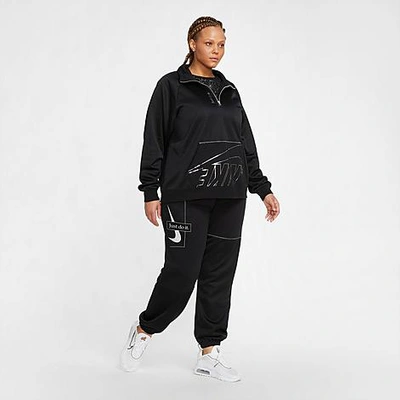 Shop Nike Women's Sportswear Icon Clash Fleece Jogger Pants (plus Size) In Black/metallic Silver