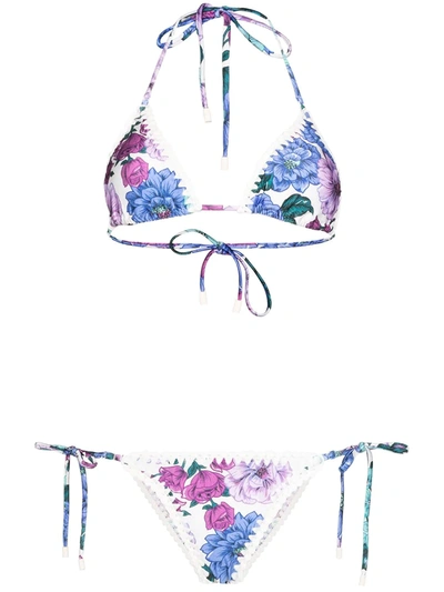 Shop Zimmermann Floral Print Bikini Set In White