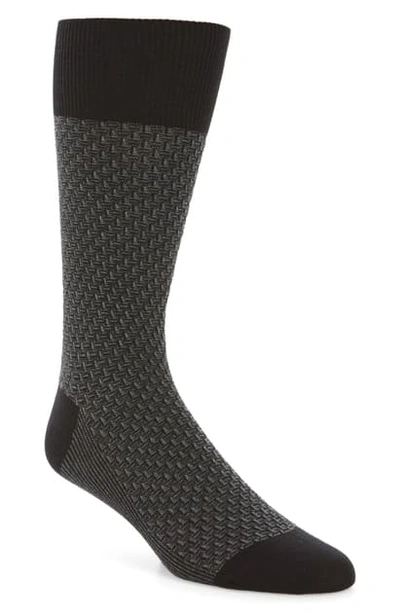 Shop Cole Haan Dog Bone Texture Crew Socks In Black/ Black