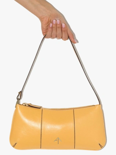 Shop Manu Atelier Pita Baguette Leather Shoulder Bag In Yellow