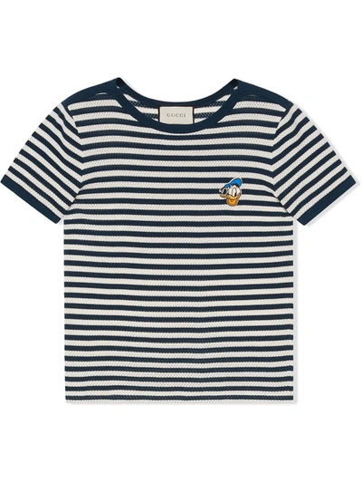 Shop Gucci X Disney Striped Donald Duck T-shirt In Blue