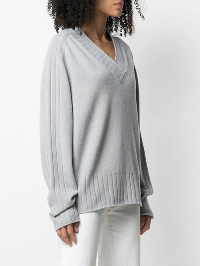 Shop Barena Venezia Fine Knit V-neck Jumper In Grey