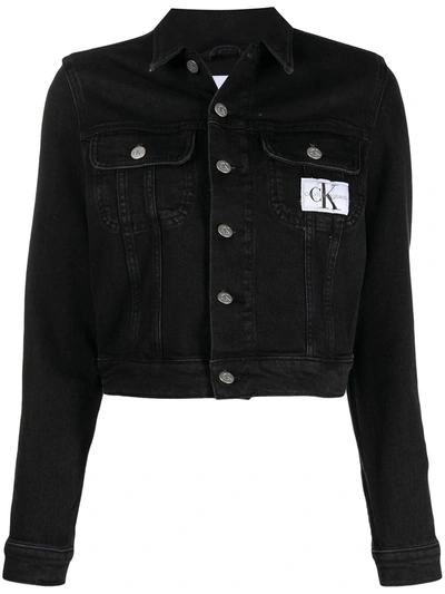 Shop Ck Calvin Klein Logo Patch Denim Jacket In Black