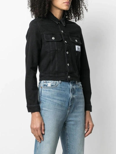 Shop Ck Calvin Klein Logo Patch Denim Jacket In Black