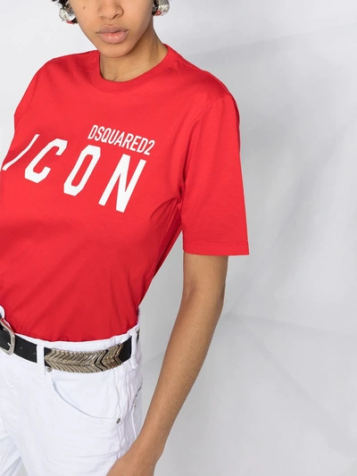 Dsquared2 Icon-print Crew-neck T-shirt In Red