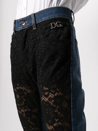 Shop Dolce & Gabbana Lace-panel Boyfriend Jeans In Blue